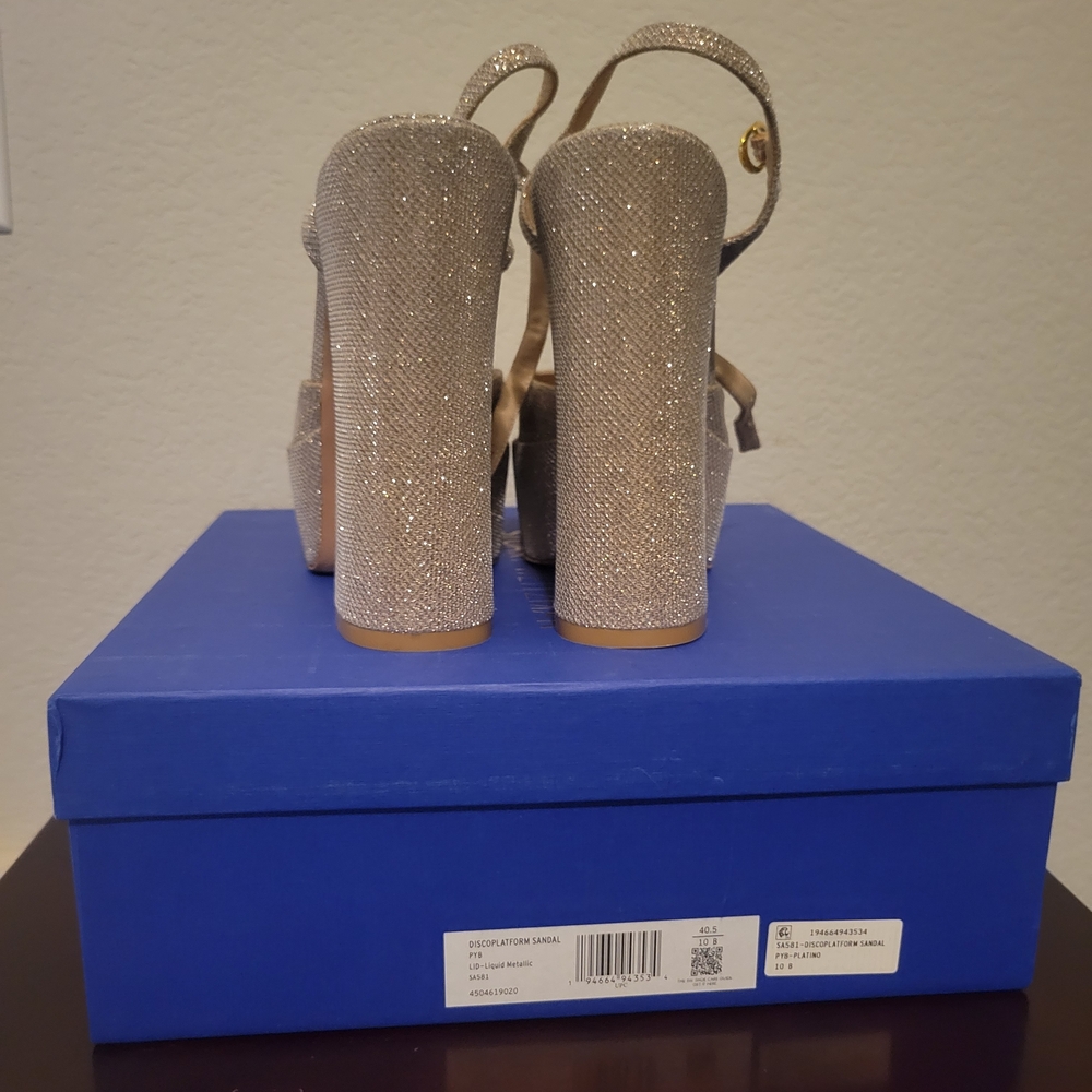 Stuart Weitzman Gold Glitter Platform Slingback H… - image 4